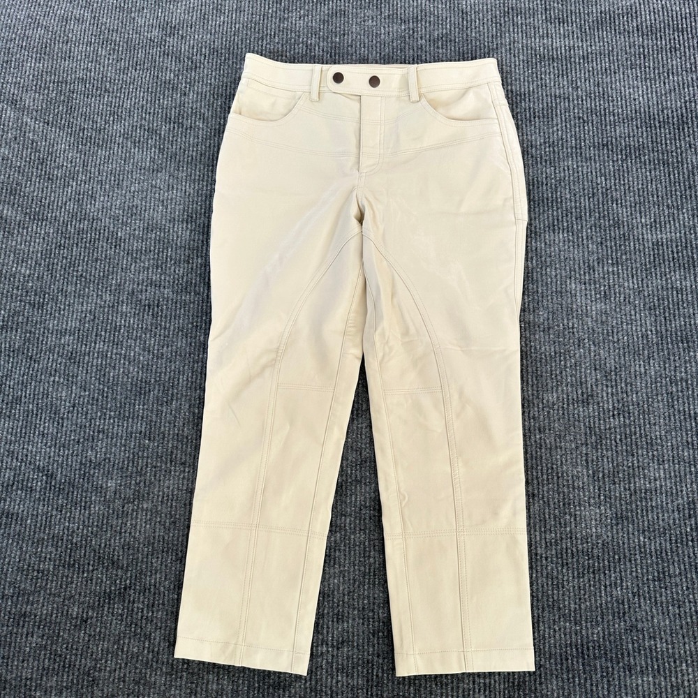 We The Free Faux Leather Pants 6 Cream Beige Straight Leg Moto Panelled